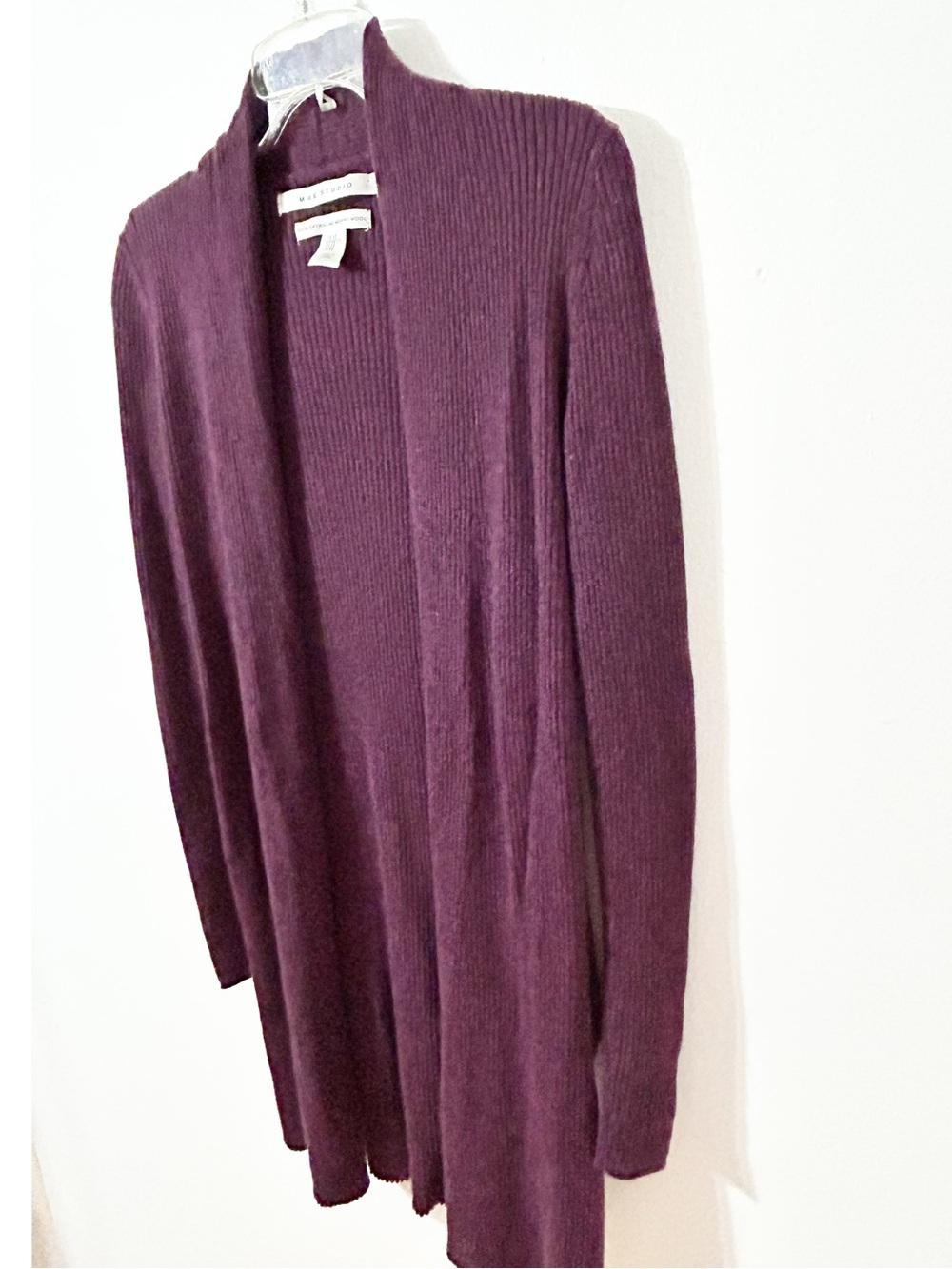 Max Studio Plum Open-Front Ribbed Cardigan - Picture 2 of 8